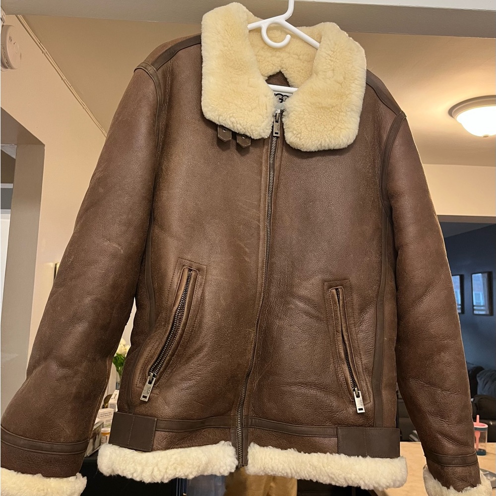 UGG AUDEN SHEARLING AVIATOR MEN'S LEATHER JACKET SIZE XL